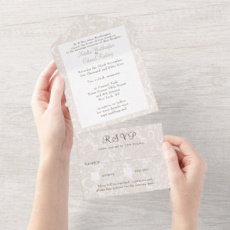 Invitation Tout En Un Champagne Ivoire Dentelle Filigree Paisley Wedding