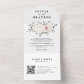 Invitation Tout En Un Champagne Ivory Blush Rose Floral Code QR Mariage (À l'intérieur)