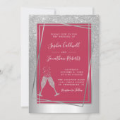 Invitation Tout en un Champagne Mariage en argent Magenta ten (Devant)