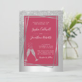 Invitation Tout en un Champagne Mariage en argent Magenta ten (Debout devant)