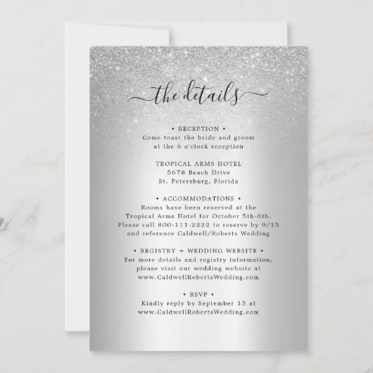 Invitation Tout en un Champagne Mariage en argent Magenta ten (Dos)