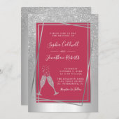 Invitation Tout en un Champagne Mariage en argent Magenta ten (Devant / Derrière)
