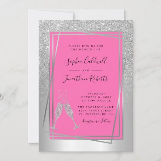 Invitation Tout en un Champagne rose Parties scintillant en a (Devant)