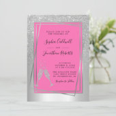 Invitation Tout en un Champagne rose Parties scintillant en a (Debout devant)