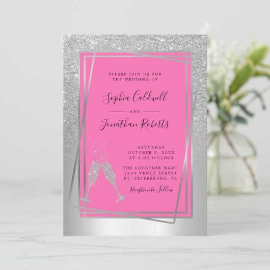 Invitation Tout en un Champagne rose Parties scintillant en a (Debout devant)
