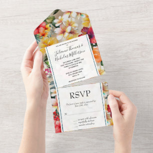 Invitation Tout En Un Champagne tropicale Hibiscus Mariage floral
