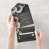 Invitation Tout En Un Charbon foncé et blanc Floral Moderne Sans Dîner (Déchirure)