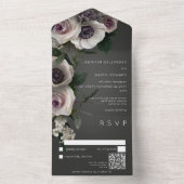 Invitation Tout En Un Charbon noir et blanc Floral moderne QR Code (À l'intérieur)