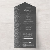 Invitation Tout En Un Charcoal Gray Silver Glitter QR Code Wedding (À l'intérieur)