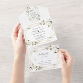 Invitation Tout En Un Charm Magnolia Fleurs Rose Mariage or (Déchirure)