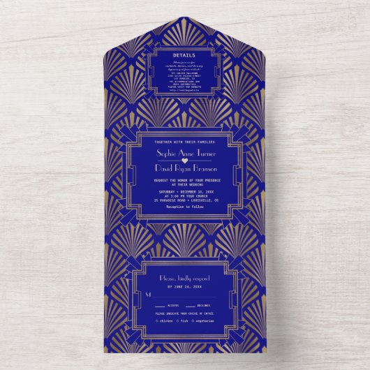 Invitation Tout En Un Charmant Or Gatsby Mariage Années Folles (À l'intérieur)