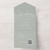 Invitation Tout En Un Charme élégant QR Code Sage Green Mariage (À l'intérieur)