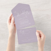Invitation Tout En Un Charme élégant RSVP Lavender Purple Mariage (Déchirure)