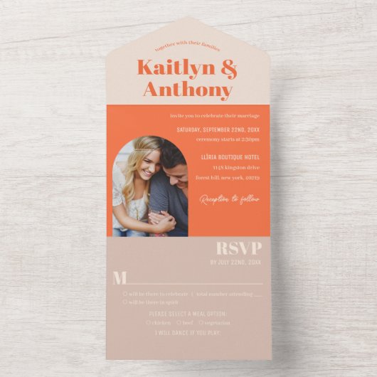 Invitation Tout En Un Charme nostalgique Retro Photo Mariage (À l'intérieur)