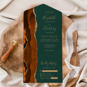Invitation Tout En Un Chasseur d'agate d'or rouille moderne Mariage vert