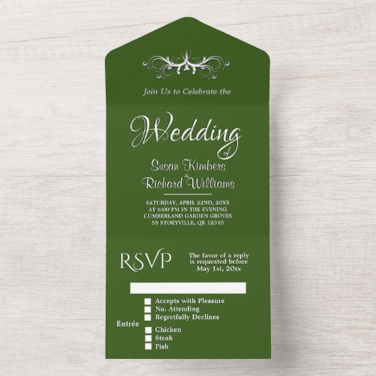 Invitation Tout En Un Chasseur vert et blanc Tri Plier avec Rsvp (À l'intérieur)