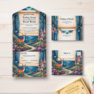 Invitation Tout En Un Château de forêt enchantée Fairytale Mariage