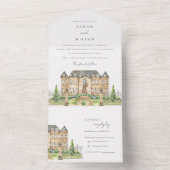 Invitation Tout En Un Chateau Jardin Classique Aquarelle Mariage Inviter (À l'intérieur)