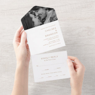 Invitation Tout En Un Chelsea Taupe Mariage moderne