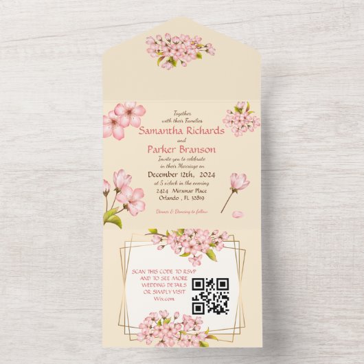 Invitation Tout En Un Cherry Blossom Mariage & RSVP (À l'intérieur)