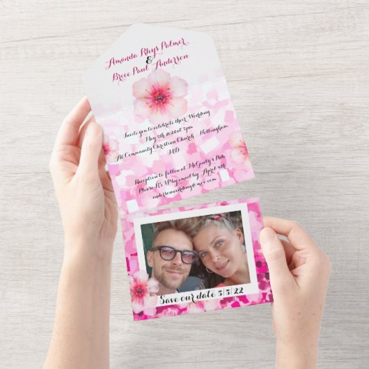 Invitation Tout En Un Cherry fleurs mariage inviter & enregistrer la dat (Déchirure)