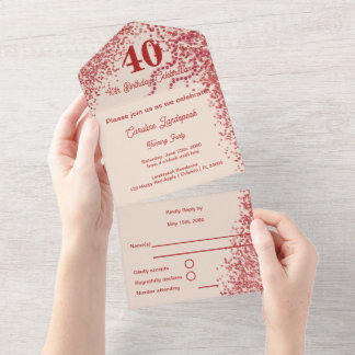 Invitation Tout En Un Chic 40e Anniversaire Champagne Pailleté Rouge | T