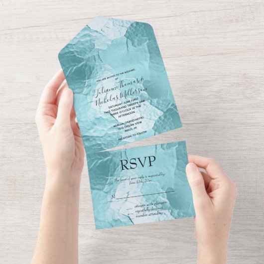 Invitation Tout En Un Chic Aqua Mint Blue Glam (Déchirure)