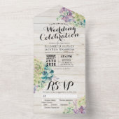 Invitation Tout En Un Chic Aquarelle Succulente Mariage en bois rustique (À l'intérieur)