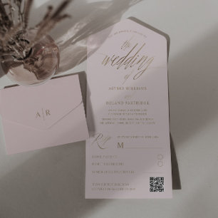 Invitation Tout En Un Chic Blush & Faux Gold Calligraphy Le Mariage de