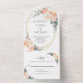 Invitation Tout En Un Chic Blush Gold Peach Dusty Blue Floral Mariage (À l'intérieur)