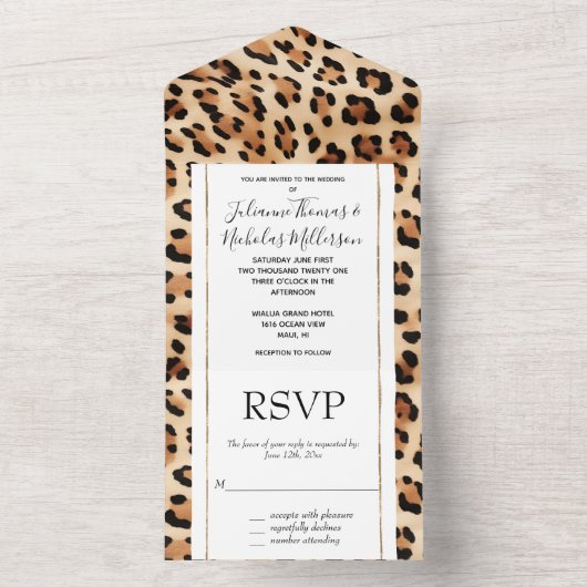 Invitation Tout En Un Chic Brown crème Leopard Mariage (À l'intérieur)