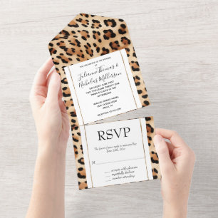 Invitation Tout En Un Chic Brown crème Leopard Mariage