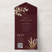 Invitation Tout En Un Chic Burgundy Gold Greenery QR Code RSVP Wedding  (À l'intérieur)