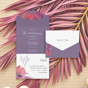 Invitation Tout En Un Chic Coquelicot Aquarelle Peinte à la Main Violet