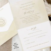 Invitation Tout En Un Chic, Crème Champagne Aquarelle Monogram Mariage