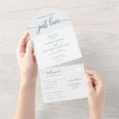Invitation Tout En Un Chic Dusty Blue Calligraphie Mariage Décontracté (Déchirure)