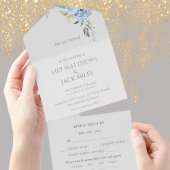 Invitation Tout En Un Chic Elegant Blue Periwinkle Hydrangea Floral RSVP