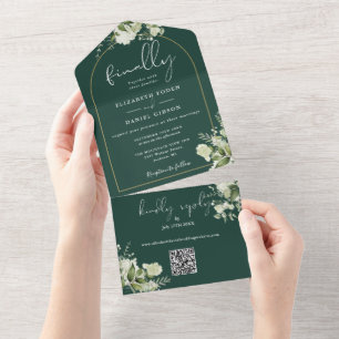 Invitation Tout En Un Chic Emerald Enfin Arch Greenery QR Code Mariage