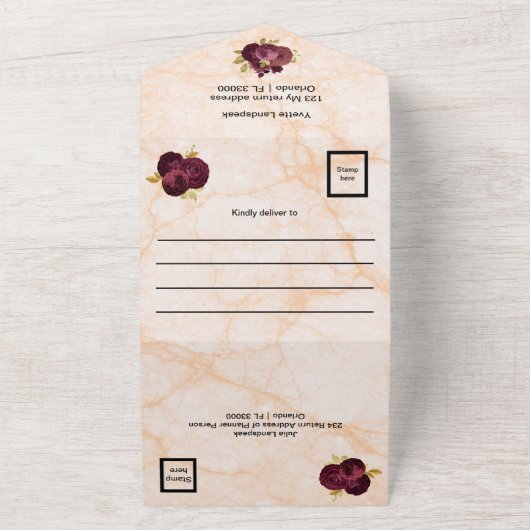 Invitation Tout En Un Chic Gold & Bourgogne Rose 70e anniversaire (Dehors)