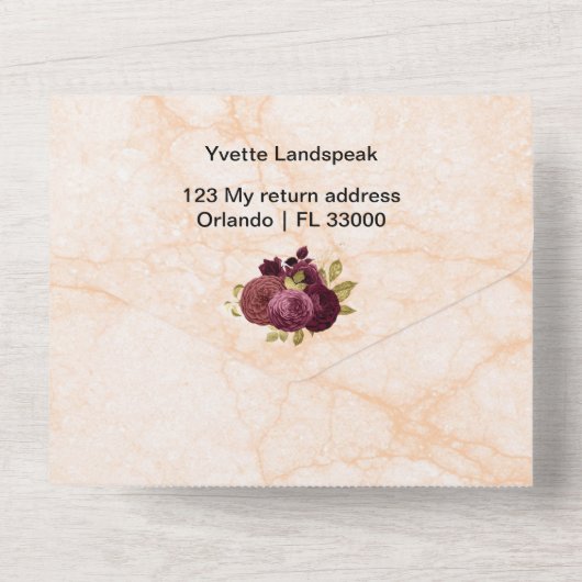 Invitation Tout En Un Chic Gold & Bourgogne Rose 70e anniversaire (Verso)