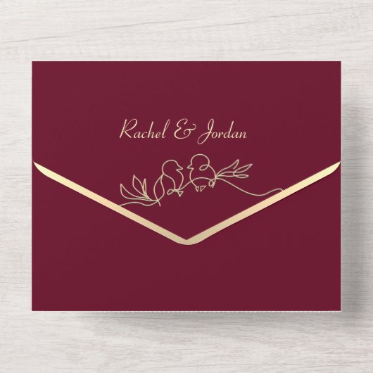 Invitation Tout En Un Chic Gold et Mariage de Bourgogne (Verso)