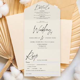 Invitation Tout En Un Chic ivoire élégant script mariage moderne