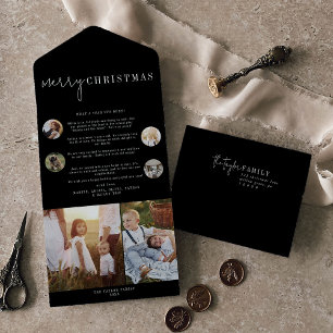 Invitation Tout En Un Chic moderne Black Merry Christmas Multi Photo