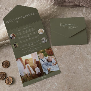 Invitation Tout En Un Chic moderne   Green Merry Christmas Multi Photo