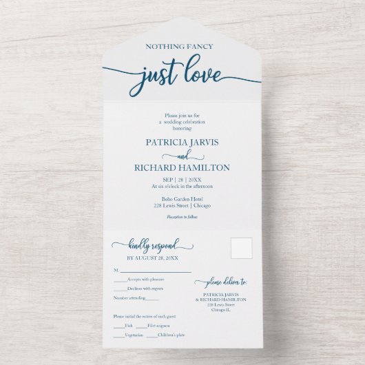 Invitation Tout En Un Chic Ocean Blue Calligraphie Mariage Décontracté (À l'intérieur)