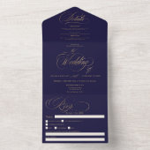 Invitation Tout En Un Chic or élégant marine bleu calligraphie mariage (À l'intérieur)