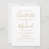 Invitation Tout en un Chic Or Script Photo Mariage (Devant)