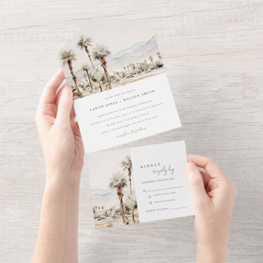 Invitation Tout En Un Chic Palm Springs California Mariage paysager (Déchirure)