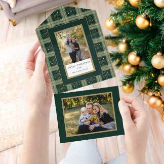 Invitation Tout En Un Chic Pâques vert/or plaid photo