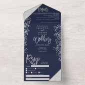 Invitation Tout En Un Chic parties scintillant argent confetti bleu mari (À l'intérieur)